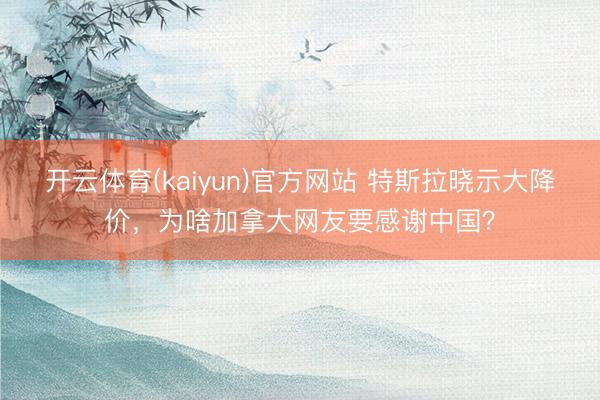 开云体育(kaiyun)官方网站 特斯拉晓示大降价，为啥加拿大网友要感谢中国？