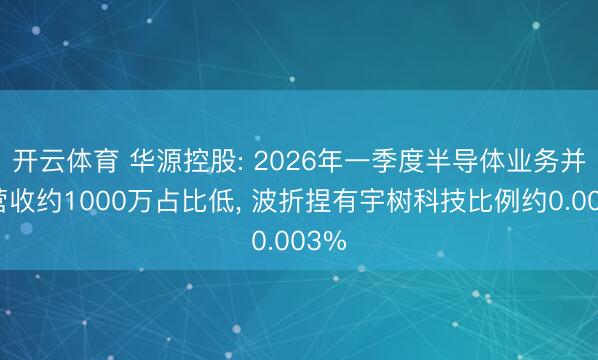 开云体育 华源控股: 2026年一季度半导体业务并表营收约1000万占比低， 波折捏有宇树科技比例约0.003%
