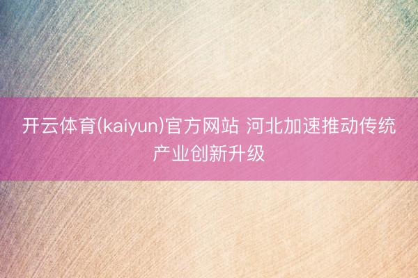 开云体育(kaiyun)官方网站 河北加速推动传统产业创新升级